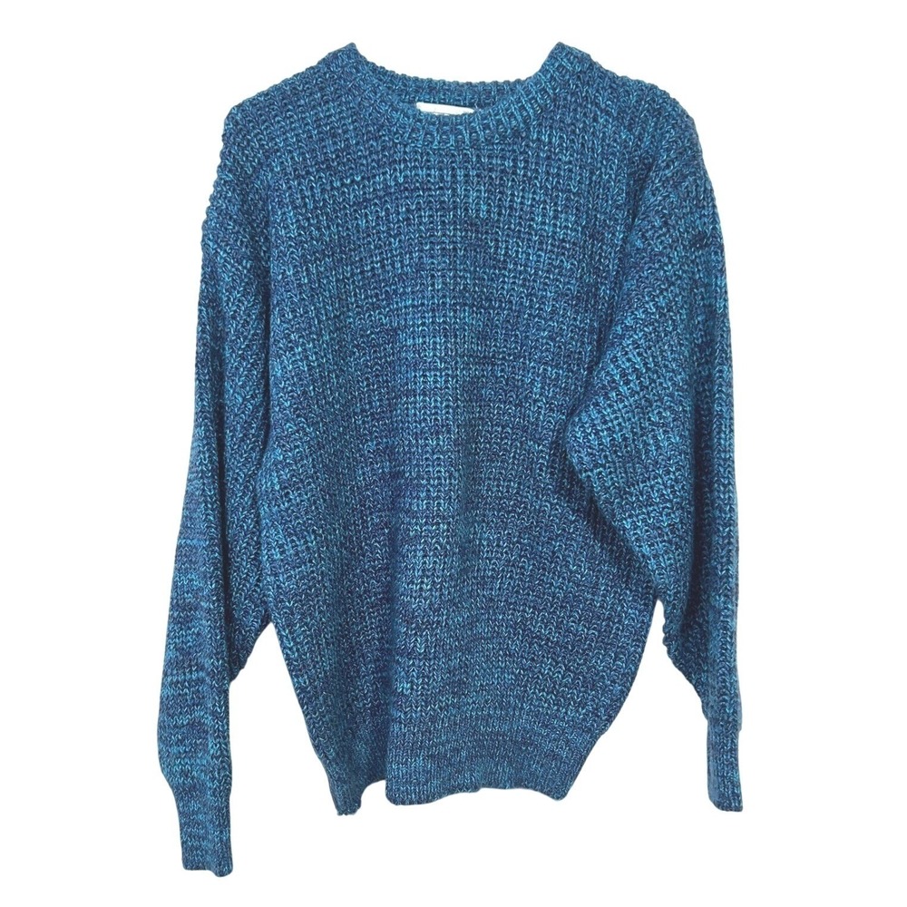 Chunky Knit Sweater Large Blue Mens Grandpa Cabincore Cozy Retro Pullover